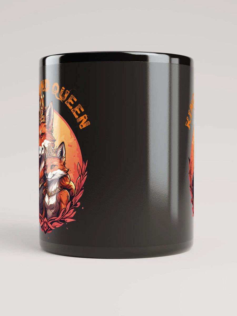 King and Queen Black Glossy Mug | Elegant Fox Couple Design | Double-Sided Print | Perfect Gift for Anniversaries and Weddings product image (5)