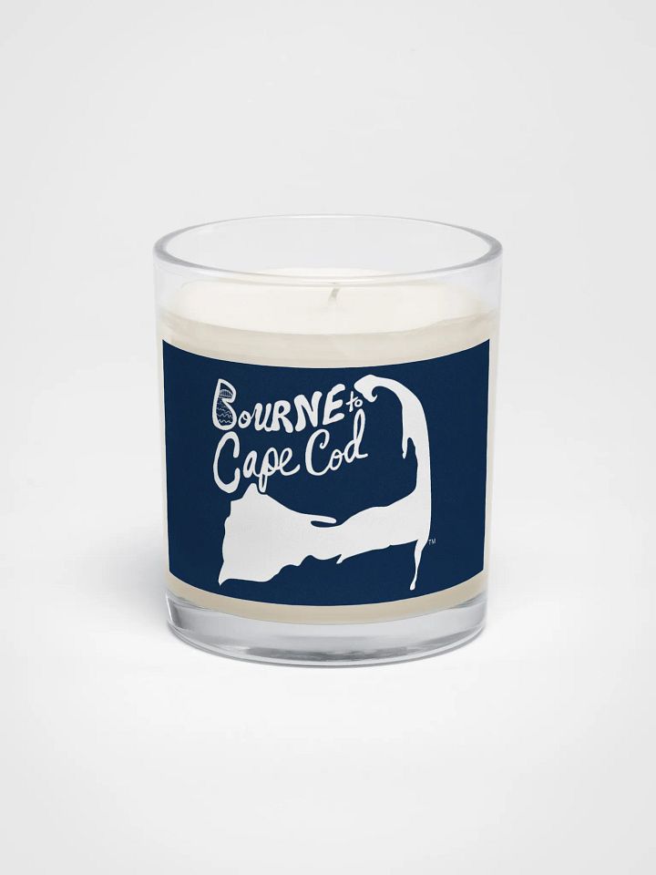 BOURNE to Cape Cod™ | Beach Vibes Candle | Unscented Soy Wax in Glass Jar | White Logo on Navy Blue product image (1)
