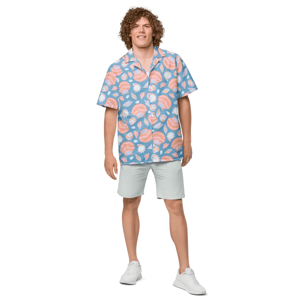 Retro Seashells Blue Hawaiian Shirt product image (4)