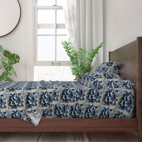 Seamless Pattern - Painted Floral Tile Pattern 1 in Shades of Blue and White product image (3)