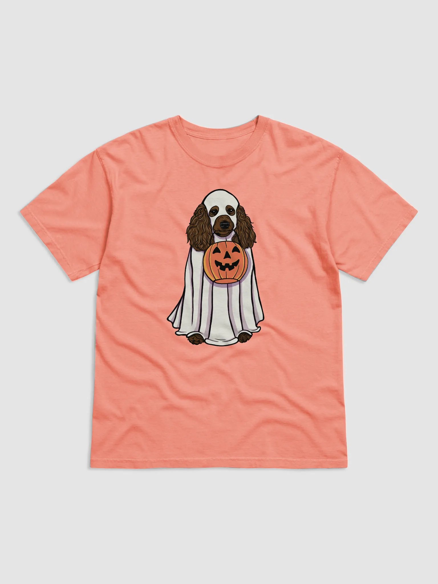 Funny Halloween Poodle(Black) T-Shirt | Funny Papillon Wearing a Ghost Costume and Holding a Pumpkin Basket product image (22)