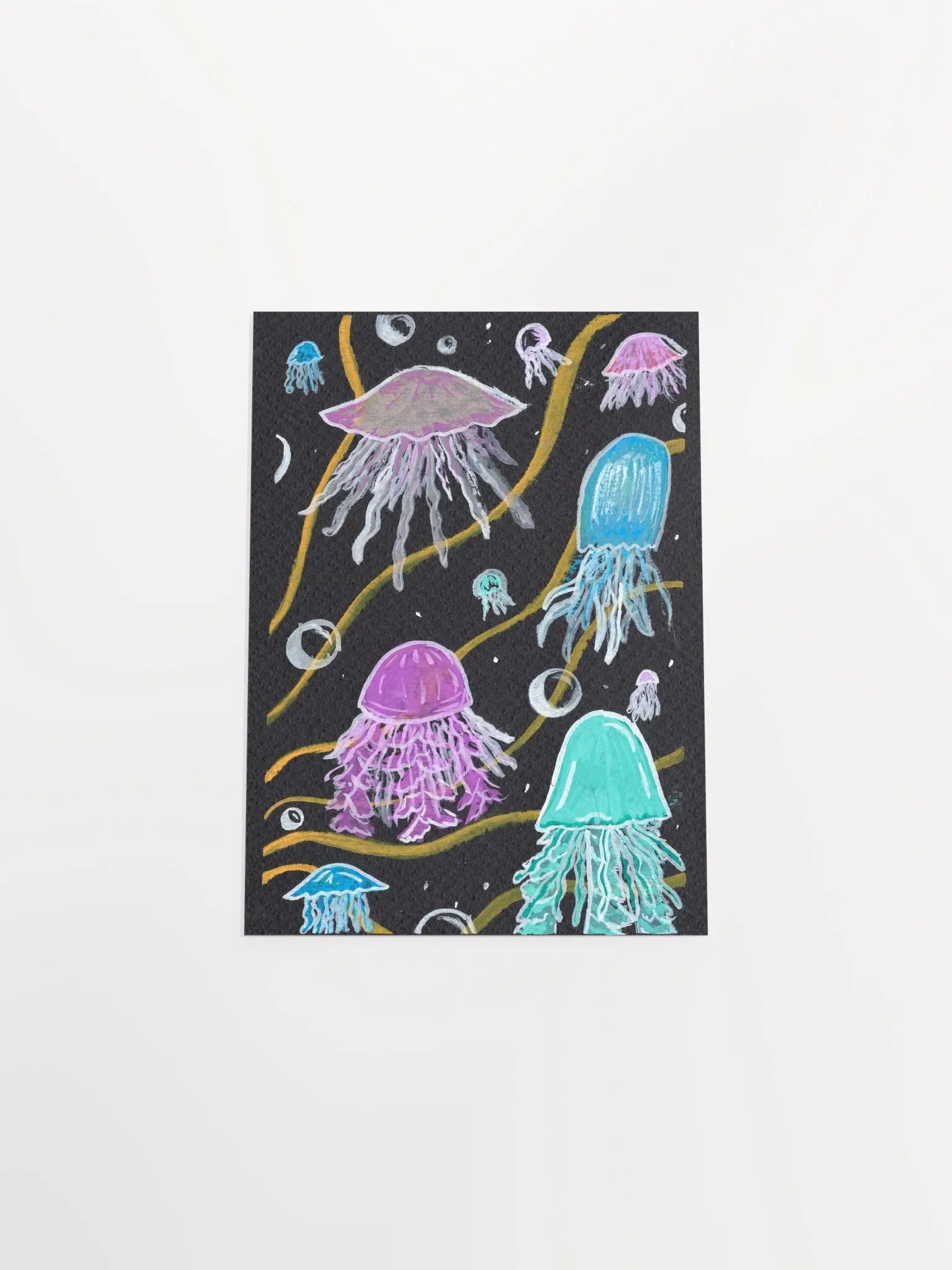 jellyfish in all shapes and sizes - gouache on black paper - print product image (15)