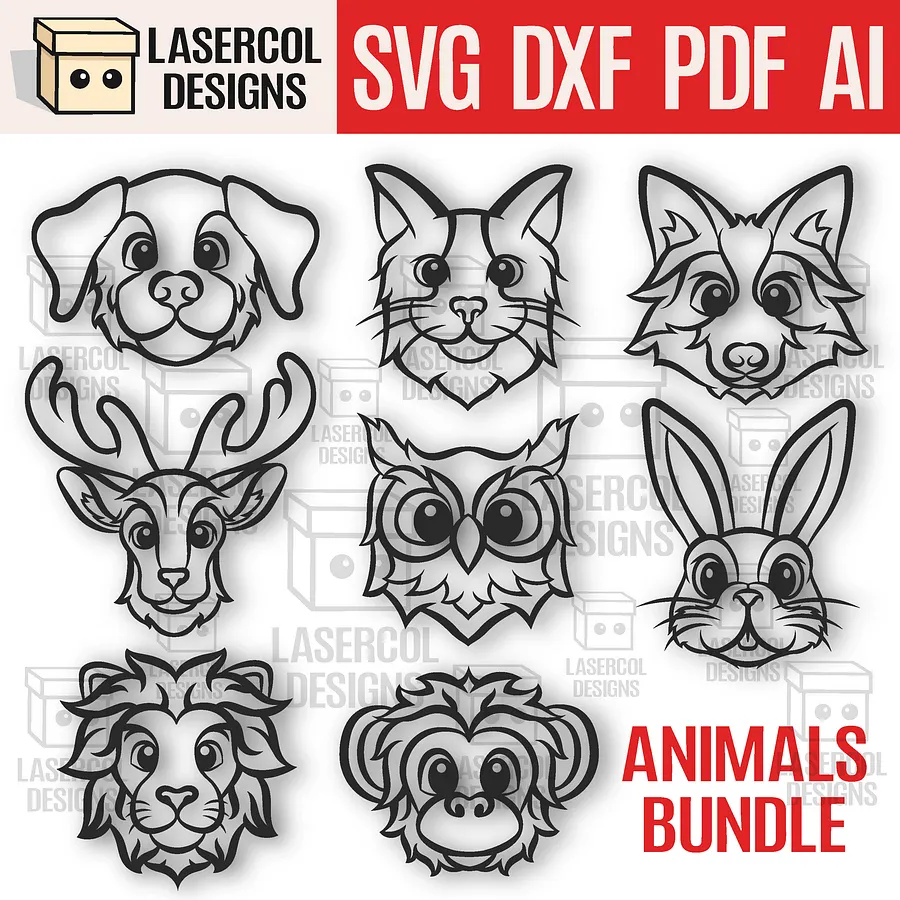 Cute Animals Wall Art Bundle - Laser Cut Files product image (1)