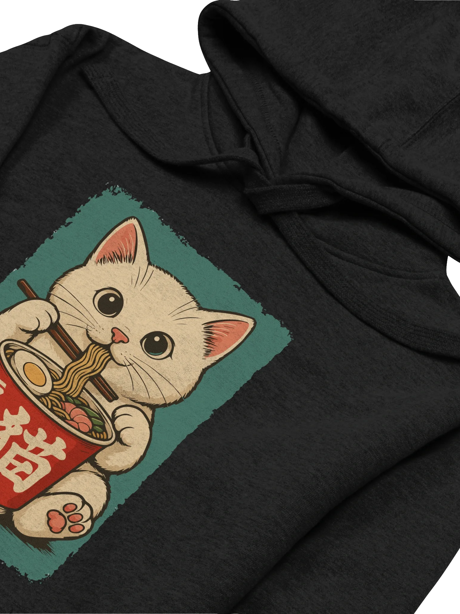 Kawaii White Cat Eating Ramen Vintage Japanese Style Hoodie product image (34)