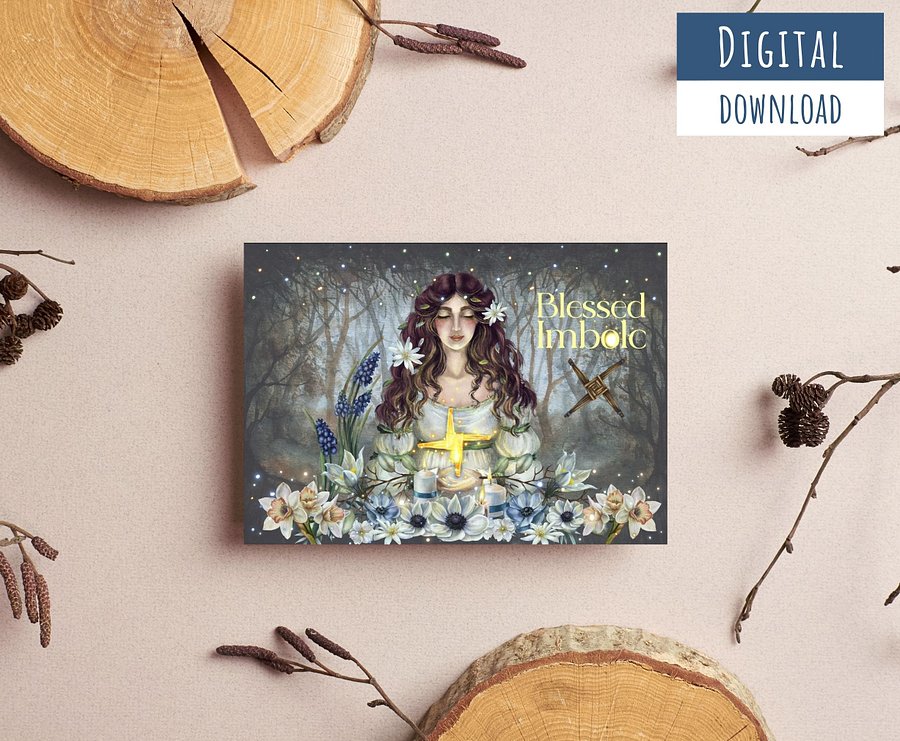 Printable Blessed Imbolc Card #2, Blank Inside, Goddess Brigid card product image (5)