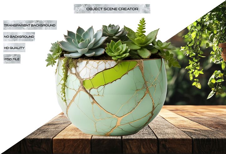 Kintsugi Serenity – Verdant Succulent Planter PNG product image (2)