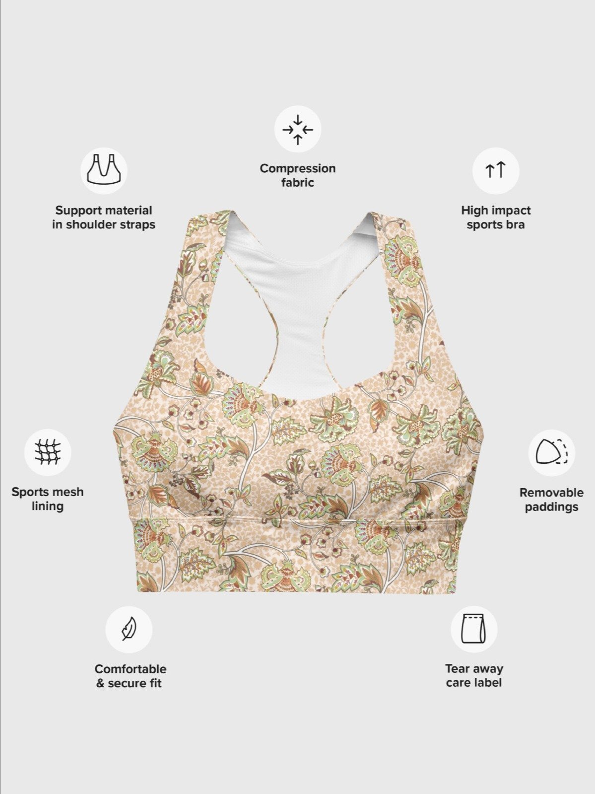 High-Impact Bra "Elegant Neutral Beige Chintz" product image (8)