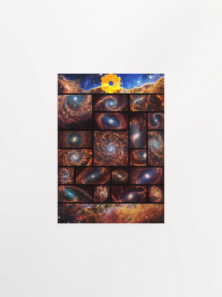 19 Spiral Galaxies + Cosmic Cliffs, Carina Nebula (James Webb/JWST) — space poster product image (1)