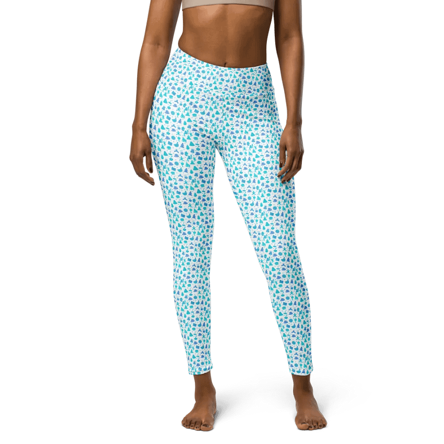 Zen Harmony Yoga-Meditation Leggings - Blue Wellness Icons on White product image (5)