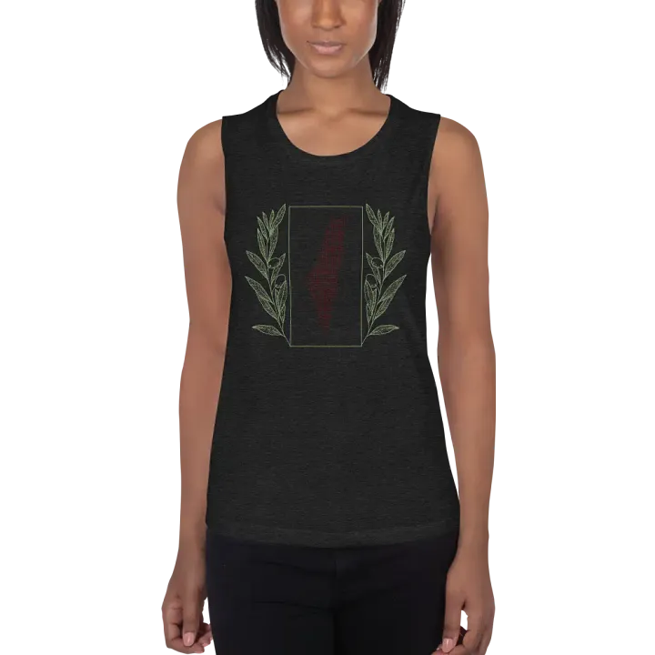 Olive Palestine Design Fitted Flowy Muscle Tank product image (16)