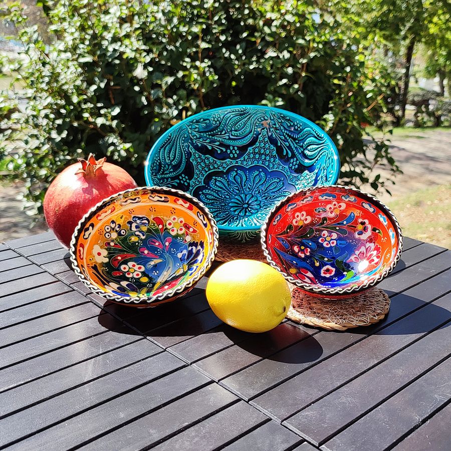 Turquoise Floral Elegance: Handcrafted 7.8"/20cm Turkish Ceramic Bowl — handmade pottery product image (5)