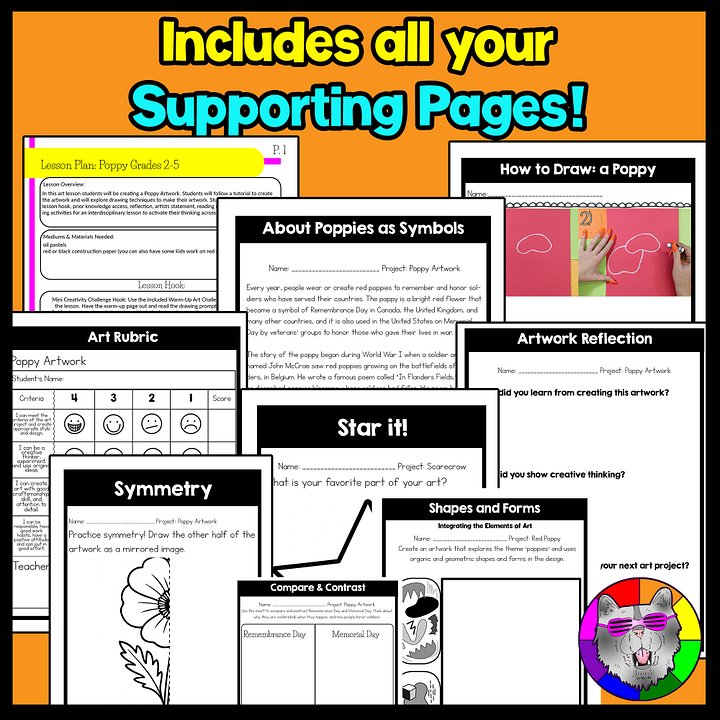 Poppy Art Lesson Remembrance Day Art Memorial Day Art Project Writing Reading product image (2)