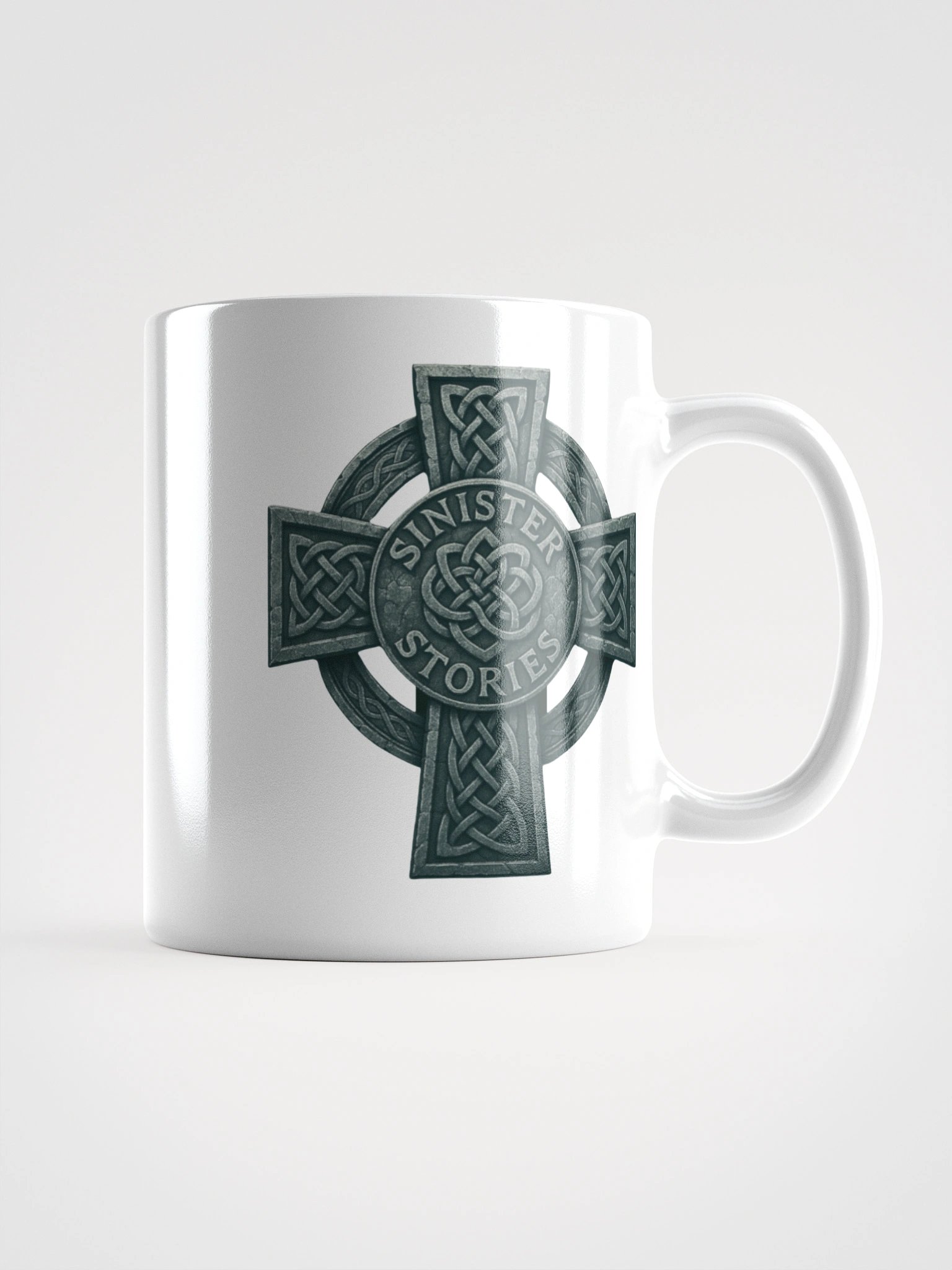 Sinister Stories Celtic Cross Mug – White Edition (Double-Sided Mystical Symbol) product image (1)