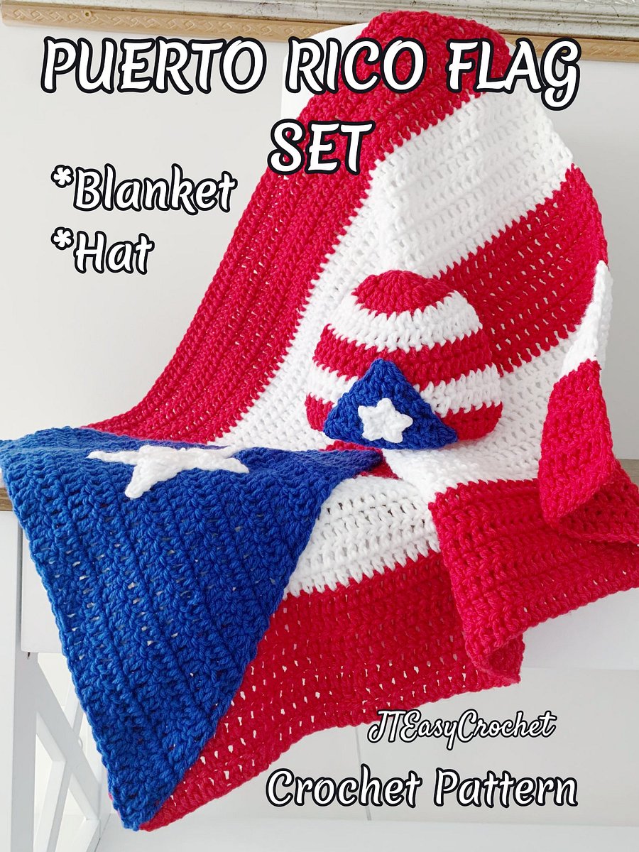 Puerto Rico Flag Baby Set Crochet Pattern, Crochet Baby Blanket And Hat Set, PR National Flag Pattern Crochet product image (9)