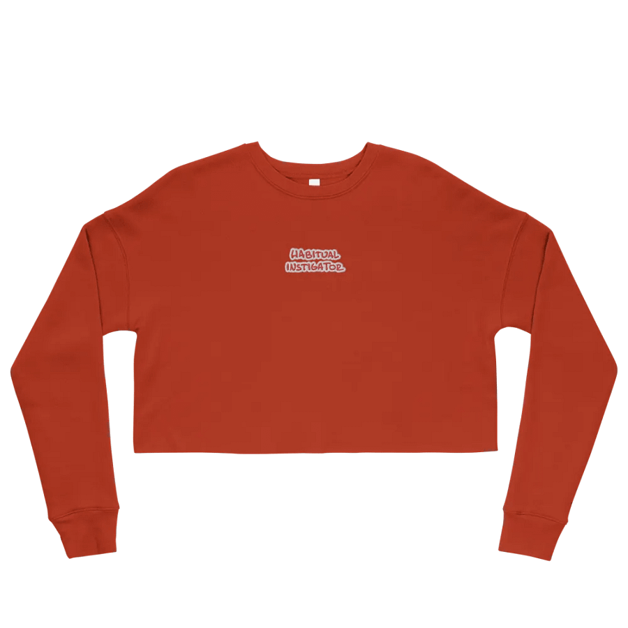 HABITUAL INSTIGATOR (red & white) embroidered fleece crop crew product image (2)