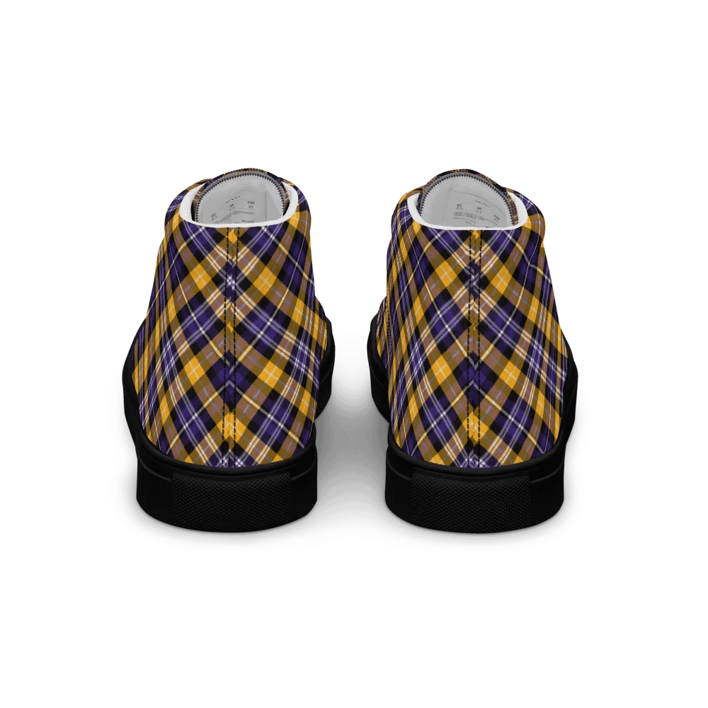 Purple and Yellow Gold Sporty Plaid Men's High Top Shoes product image (6)