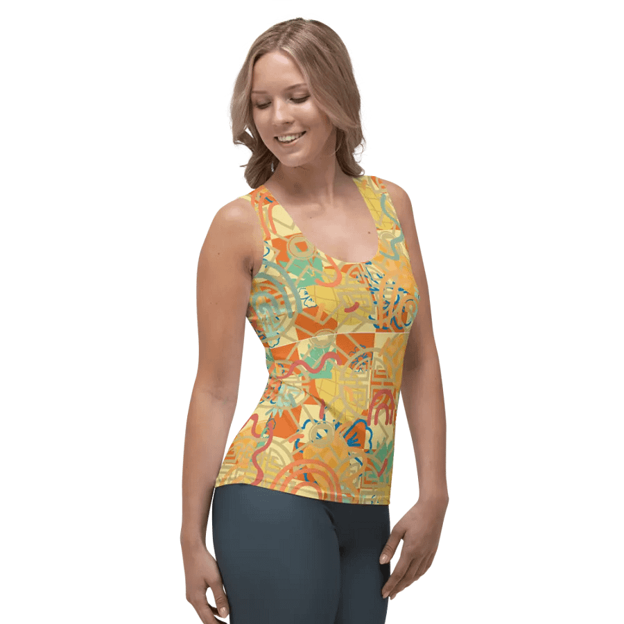 Yadit Abstract Collection in Yellow and Orange-All Over Print Women's Tank Top product image (4)