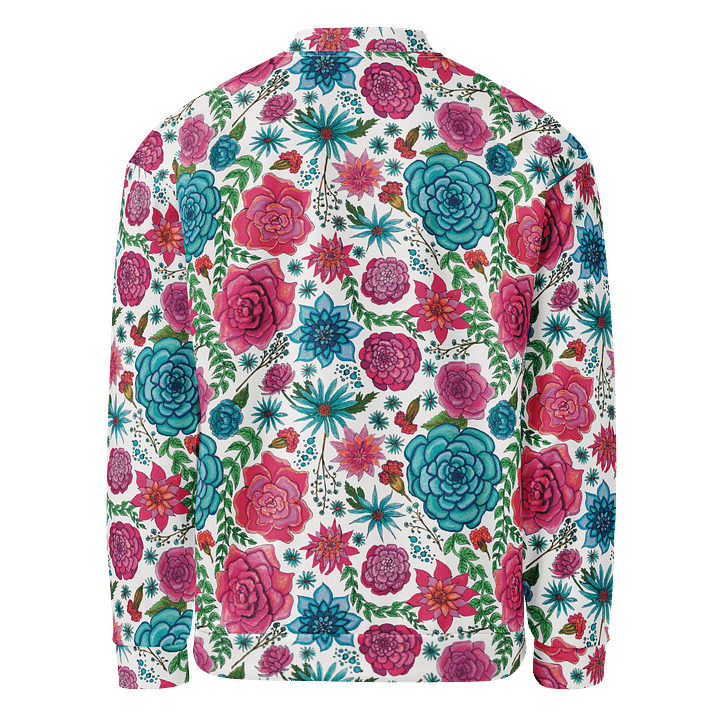 🌸 Bold Blooms, Bold Moves | Pink + Blue Floral on White | Unisex Bomber Jacket | Monique Faella Designs™ product image (2)