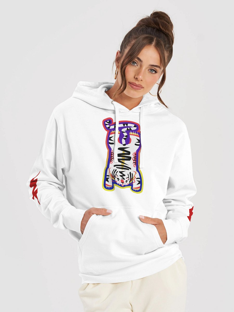 White Electric Tiger with Pink Lightning Bolts - Cotton Hoodie with Front Pocket product image (3)