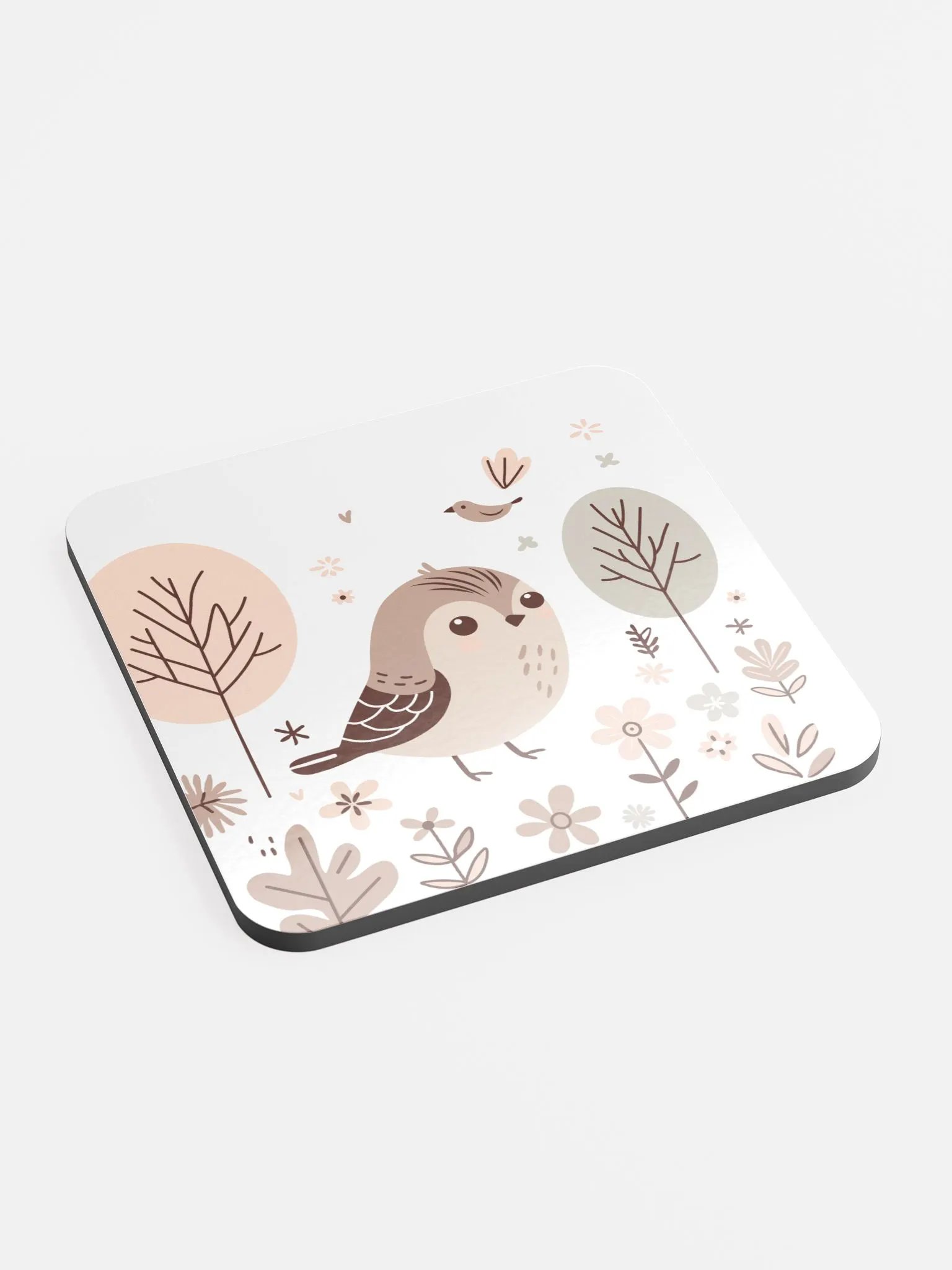 Whimsical Forest Bird Glossed Cork Coaster product image (1)