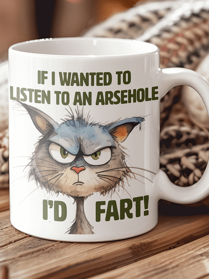 Cat Chat: "If I wanted to listen to an arsehole, I'd fart!" White glossy mug product image (1)