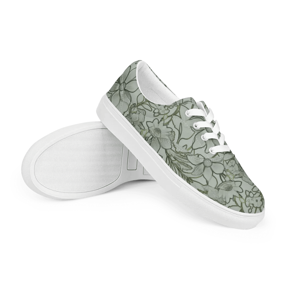 Line art Light Green and Darkgreen Floral/Women's Lace-Up Canvas Shoes by Allcolor product image (6)
