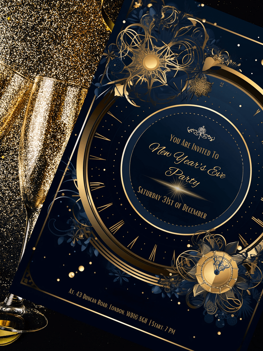 Editable New Years Eve Party Invitation- Gold and Black - Edit in Canva- New Years Party Printable- New Year's Party Invitation Template product image (3)