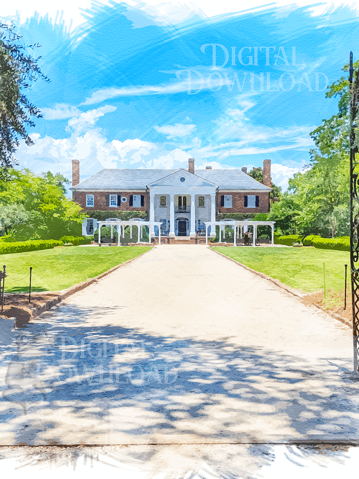 Boone Hall Plantation in Charleston, South Carolina Digital Watercolor Image Download product image (1)