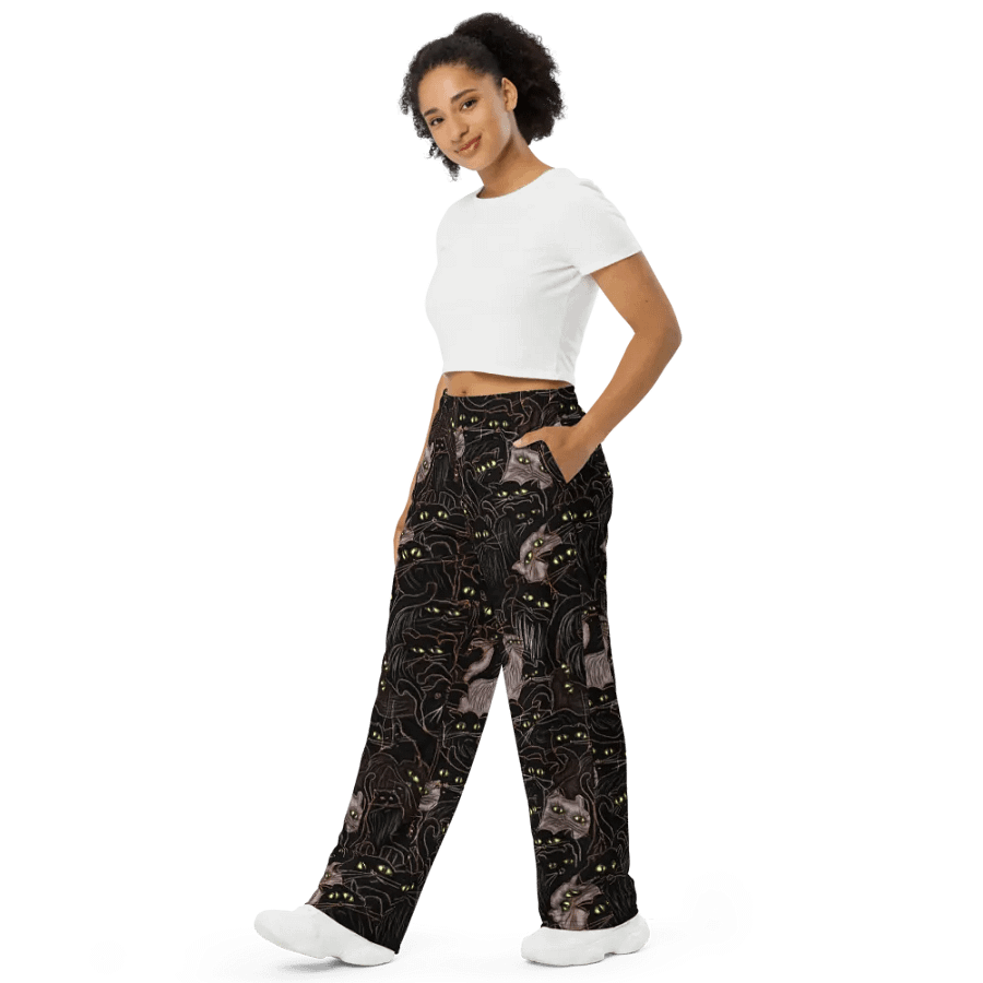 Black Cats Pattern Wideleg Pants product image (4)