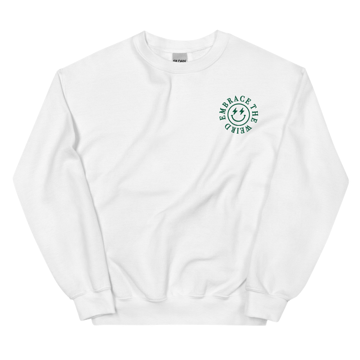 'Embrace The Weird' Crewneck - White with Green Embroidery product image (1)