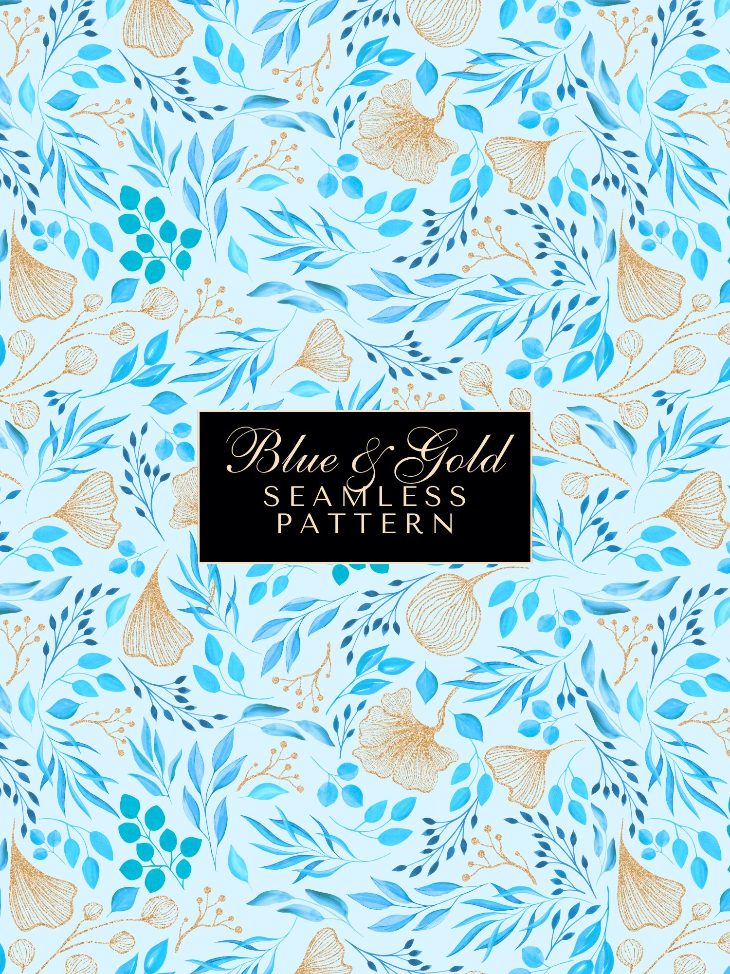 Blue & Gold Premium Watercolor Single Seamless Pattern No2 product image (1)