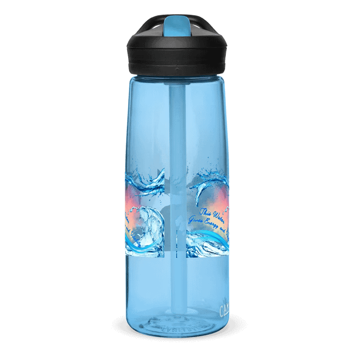 Camelback water bottle with beautiful swirly blue water drops  featuring ' This water gives energy and vitality