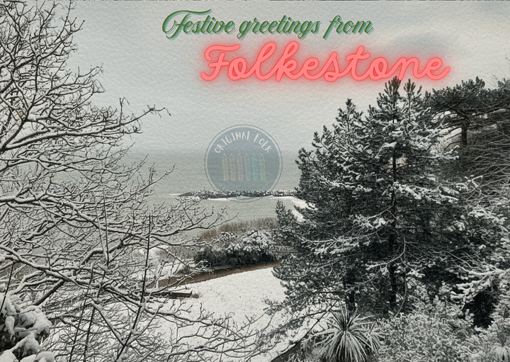 Festive Greetings from Folkestone Postcard - Snowy Coastal Park product image (1)