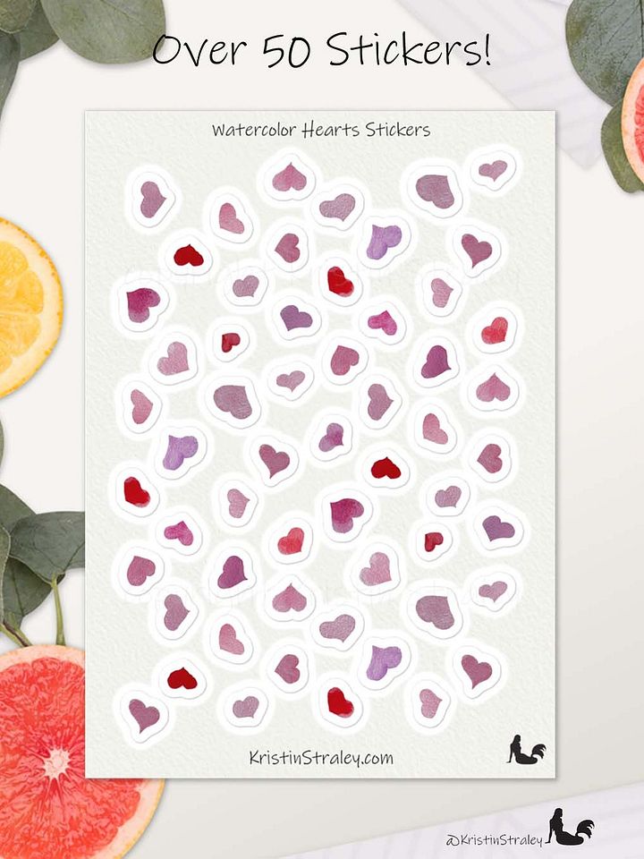 Pink Hearts Watercolor Sticker Sheet product image (2)