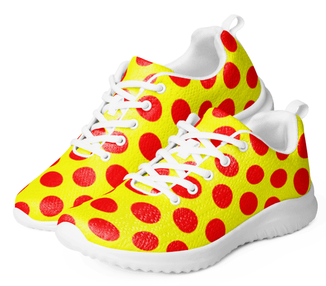 Red Polka Dots on Yellow Women's Athletic Sneakers product image (2)