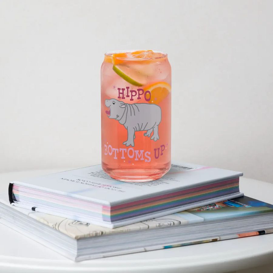Hippo Bottoms Up Glass Can | Moo Deng Inspired Merch product image (3)