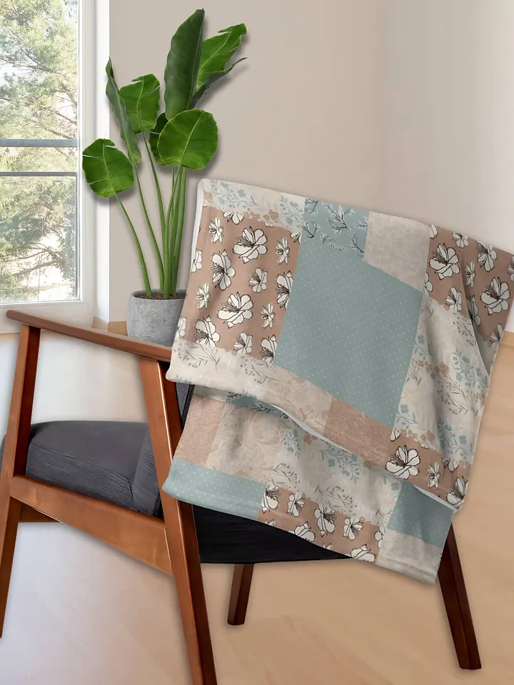 Vintage Romance Taupe Floral Patchwork Throw Blanket product image (2)