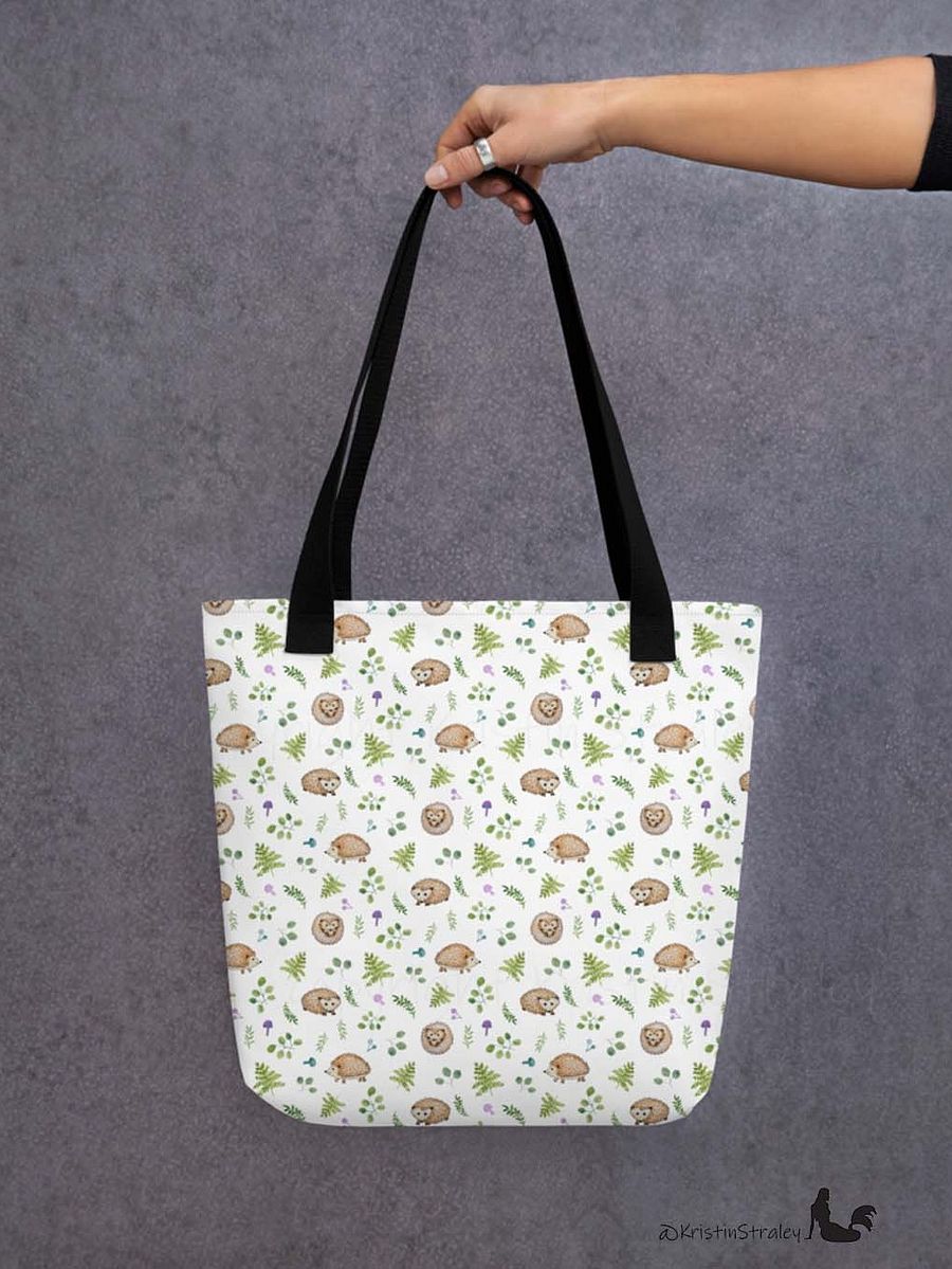 Hedgehogs with Ferns and Mushrooms on White Tote Bag product image (6)