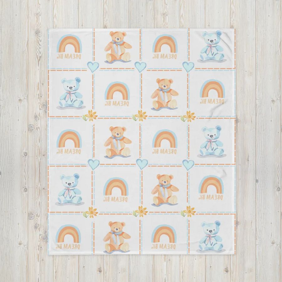 Mantita Para Bebé Ositos, Corazones y Flores en Azul product image (16)