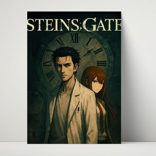 🌀 Step into the world line where destiny twists and time never waits. This Steins;Gate metal print brings Okabe & Kurisu’s ha...
