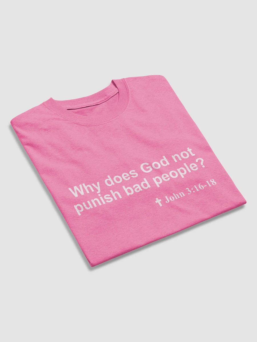 A Christian T-shirt to prompt spiritual conversations: What does the Bible say about Punishing Bad People? product image (21)