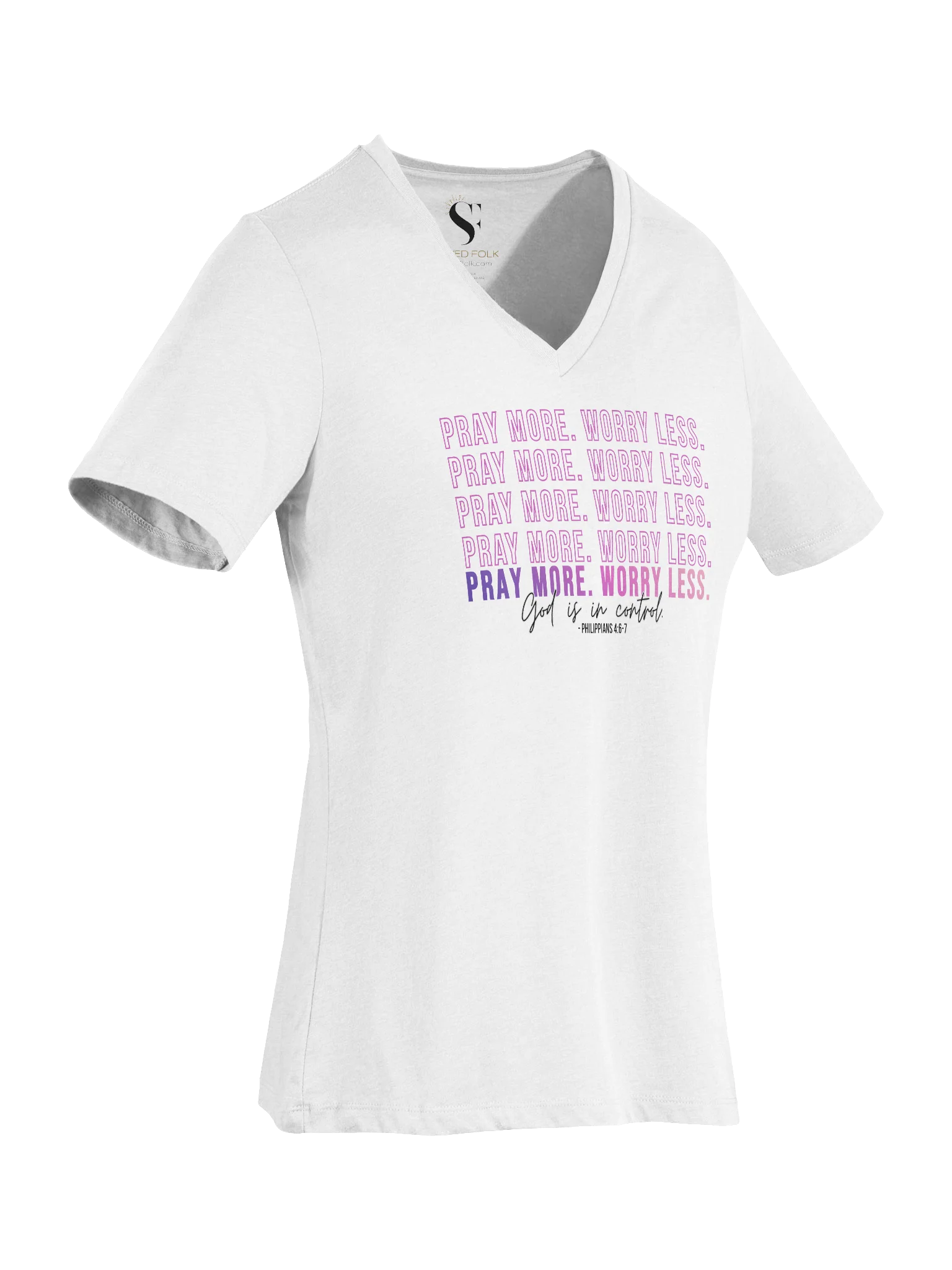Pray More Worry Less 2.0 V-Neck Tee - Pink Gradient - Light Colors product image (13)