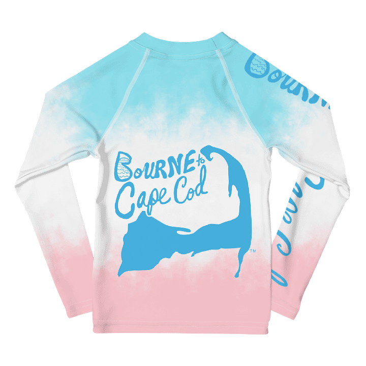 Boys' | Little KIDS | Rash Guard | BRN.2C.C.™ Front Print | BOURNE to Cape Cod™ Back & Sleeve Logo | Coastal UV Shirt for Active Kids | Slim Fit Swim Top | Blue Logo on Patriotic Pastels product image (2)