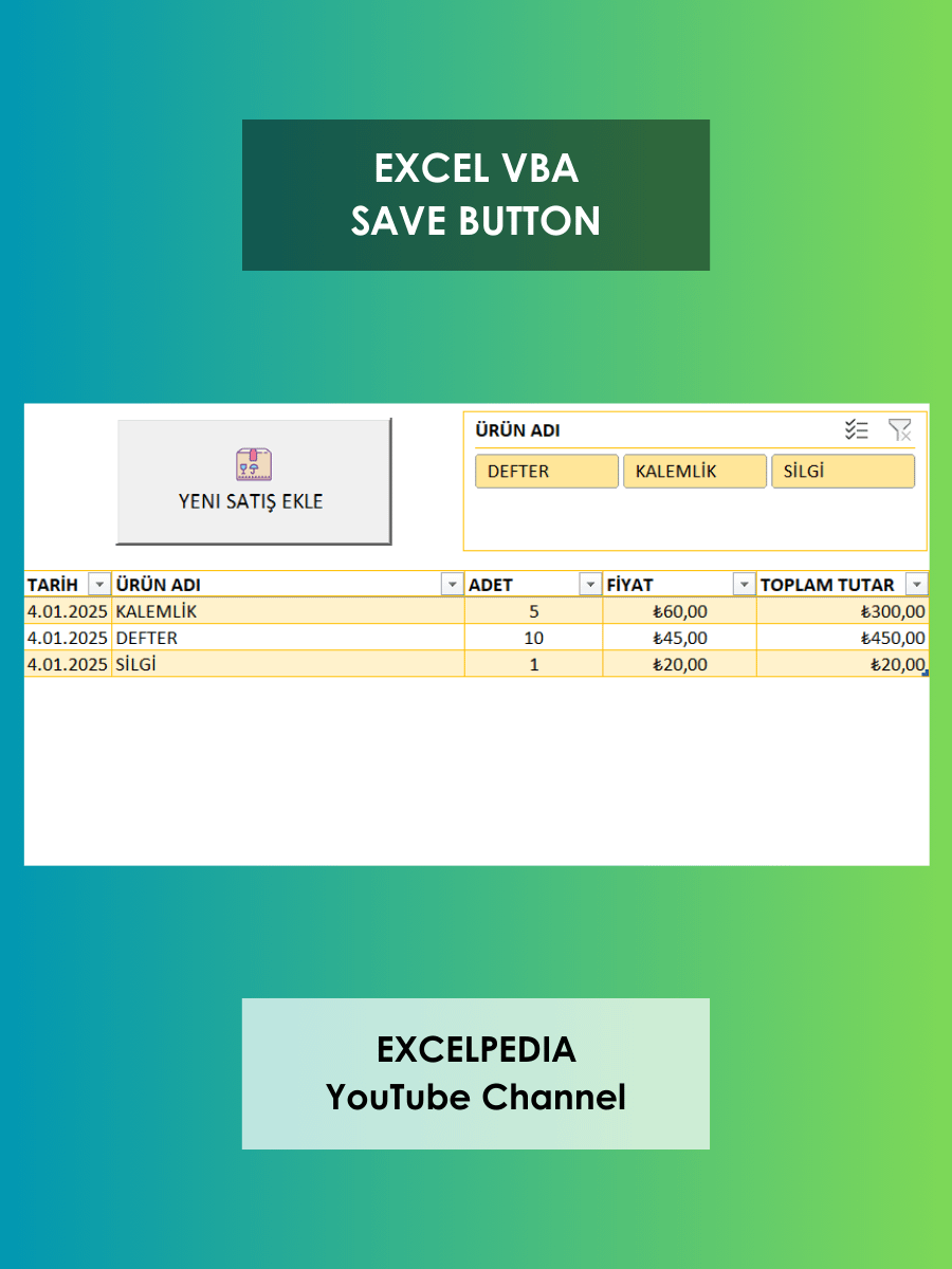 EXCEL VBA KAYIT ÖRNEĞİ product image (1)
