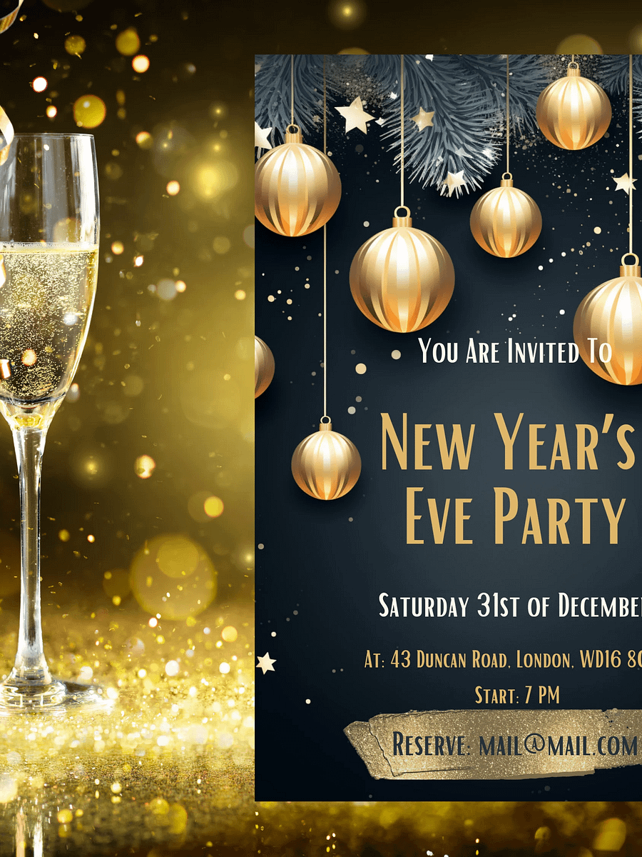 New Year's Eve Green and Gold Party Invitation | Editable in Canva | New Years Party Printable Template | Holiday Invitation | Canva Edit product image (5)