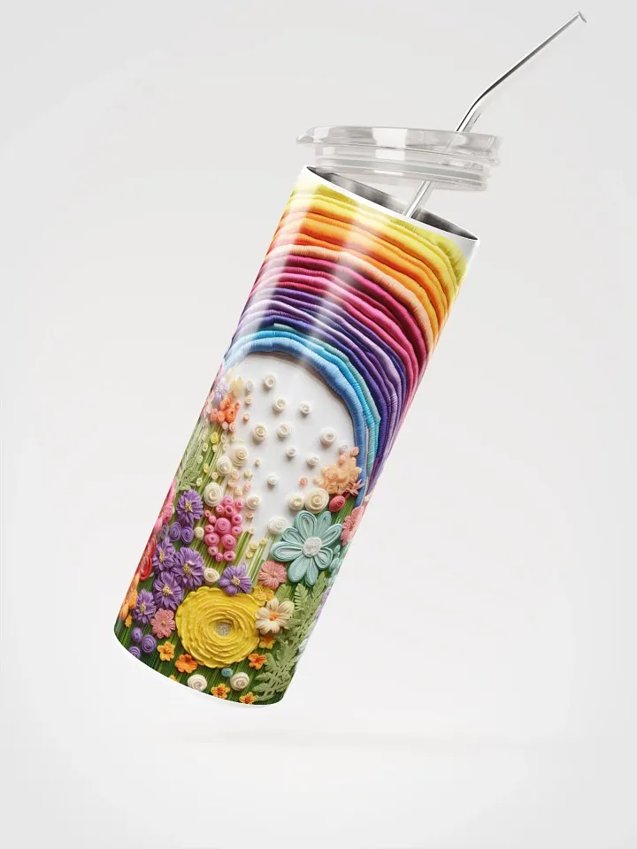 🌈 Embroidered Rainbow Stainless Steel Tumbler | Eco-Friendly 20oz Cup with Reusable Straw product image (2)