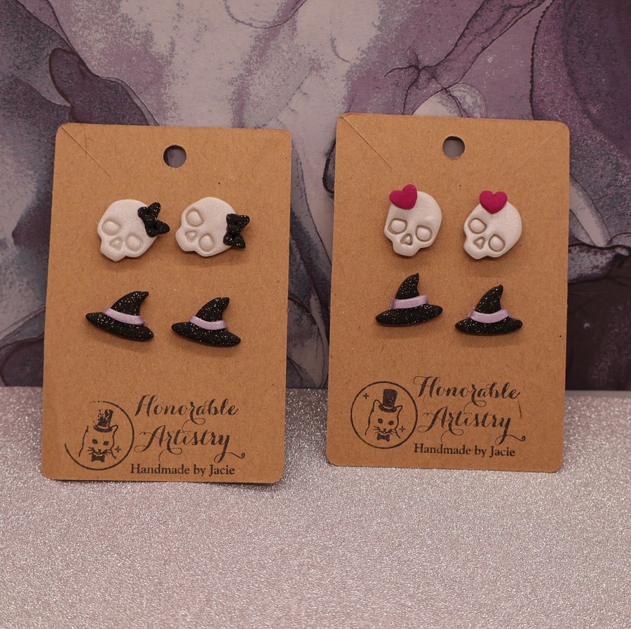 Black Sparkle Witchy Stud Earrings - Polymer Clay product image (1)