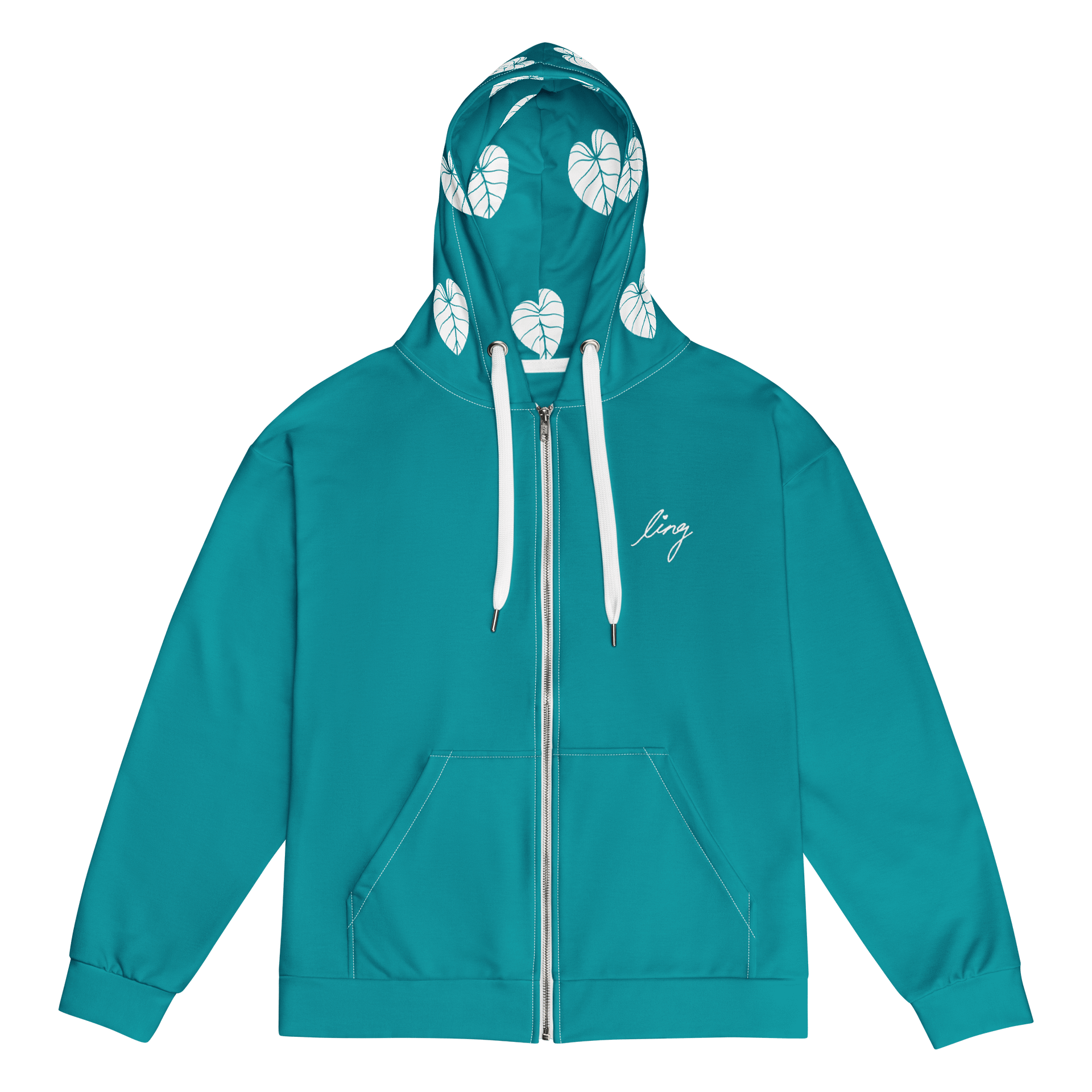 Lingling Kwong White Lotus Design Unisex Zip Hoodie (Blue) product image (1)