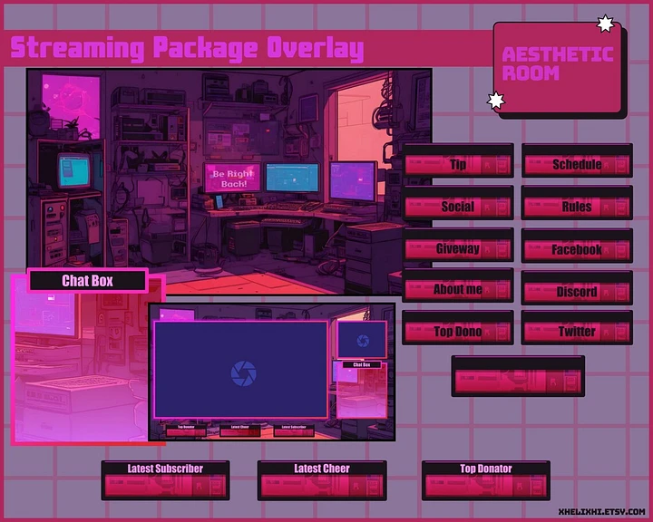 Red and Purple STREAM OVERLAY pack, Aesthetic overlay pack, twitch overlay stream package, Stream overlay pack, Animated twitch overlays product image (1)