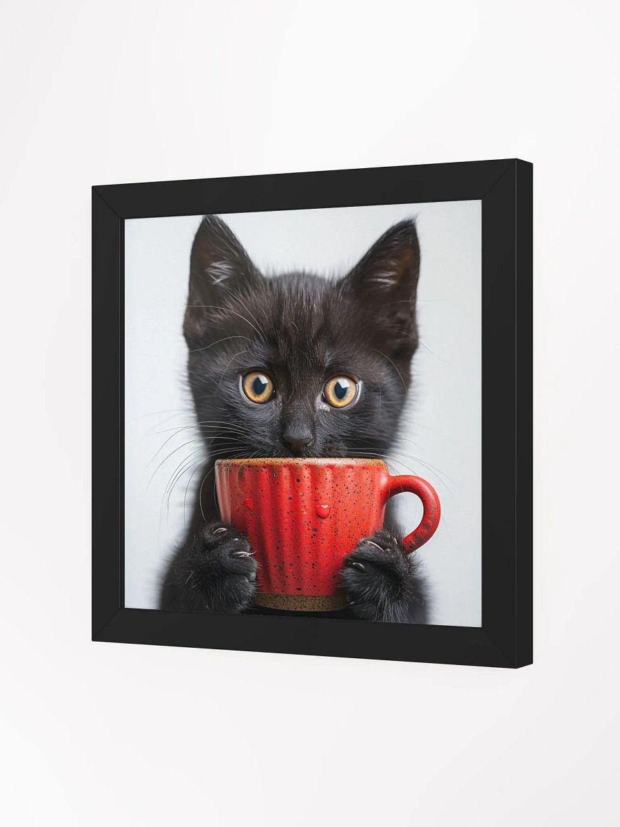 Cute Coffee Lover Black Kitten Framed Wall Art product image (2)